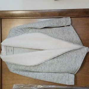 Sweatshirt jacket with sherpa collar, size S, grey heather.